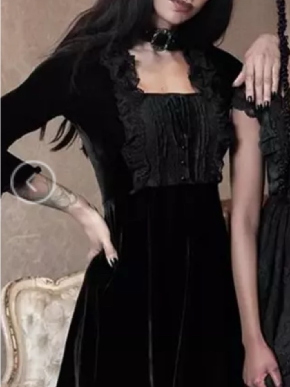 Killstar: Laid To Rest Black Velvet Dress Bell Sleeve Fit & Flare Size M - Picture 2 of 9